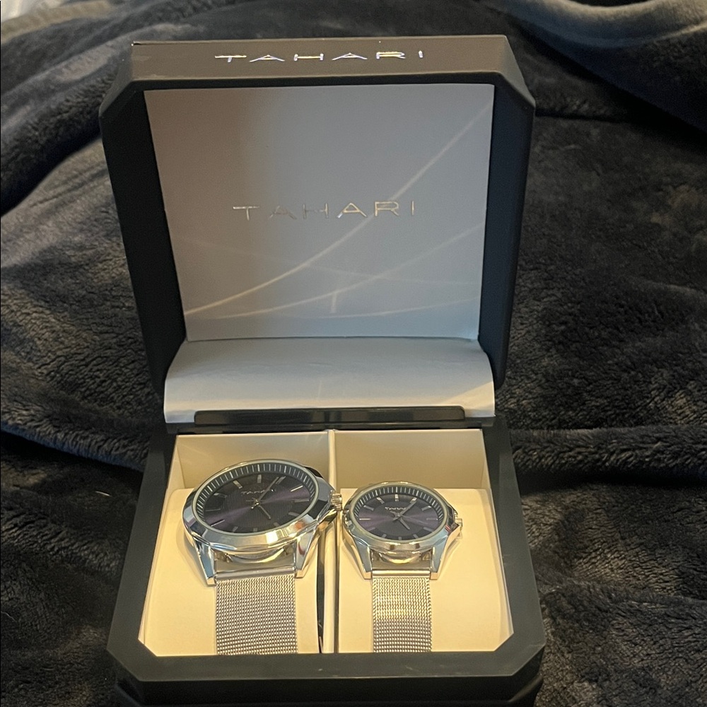 Tahari Silver and Black His and Her Watch Set